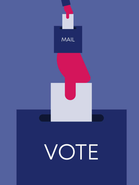 Voting by mail conceptual illustration. Hand placing envelope in post box stylized as a hand placing ballot in ballot box. republicanism stock illustrations