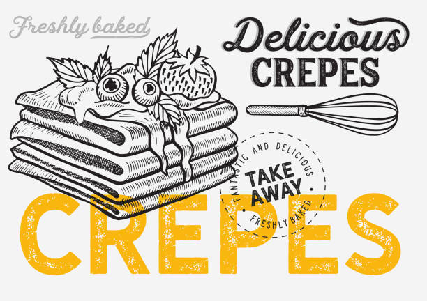 illustrations, cliparts, dessins animés et icônes de gaufre, crêpe, crêpe illustration pour boulangerie. - crepes