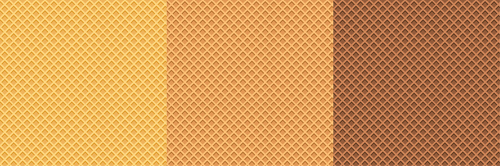 Waffle set pattern, ice cream cone vector texture, sweet dessert wafer background.