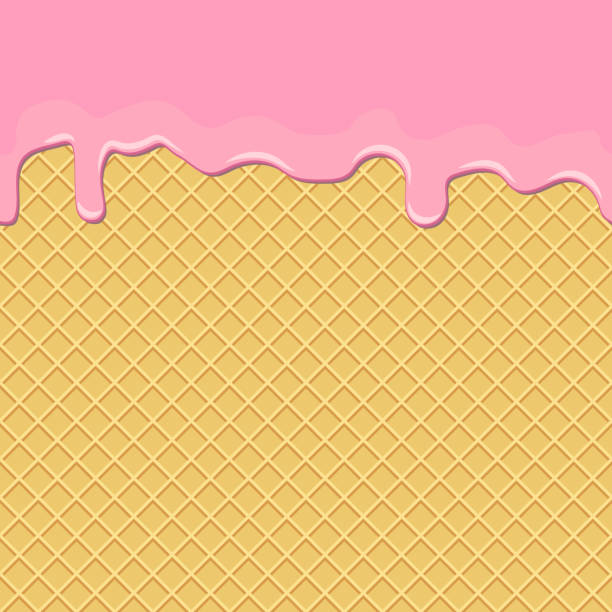 Waffles with the current pink cream Seamless background. Waffles with the current sweet pink cream. Design for confectionery, ice cream. Vector illustration. ice cream stock illustrations