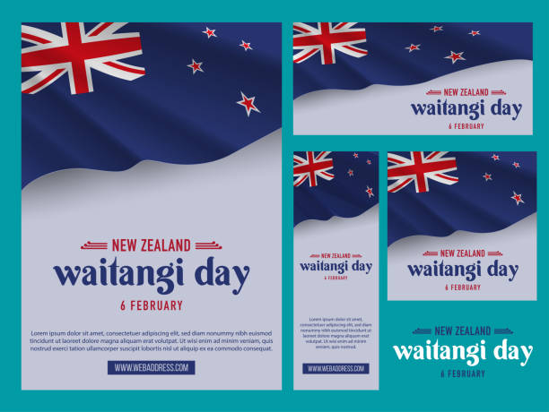 NZ Waitangi day New Zealand flag vector art illustration