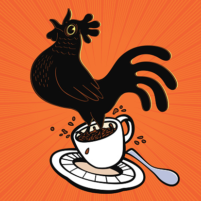 Wake Up Coffee Cup With Springing Cartoon Rooster Good Morning Vektorgrafik Och Fler Bilder Pa Alkoholfri Dryck Istock