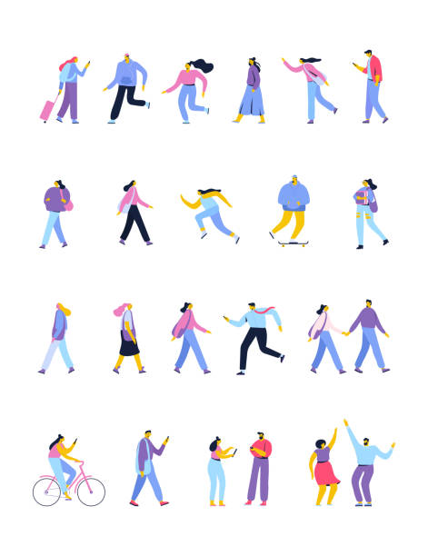 ilustrações de stock, clip art, desenhos animados e ícones de walking and running  vector people. - woman walk