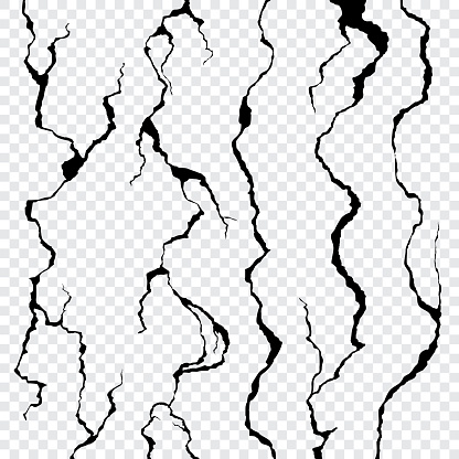 Wall cracks isolated on transparent background