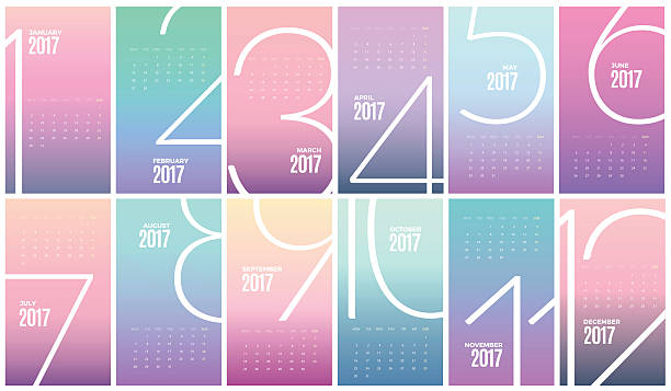 Wall Monthly Calendar 2017. Vector Template Wall Monthly Soft gradient color Calendar for the year 2017. Vector eps10 template march calendar 2017 stock illustrations