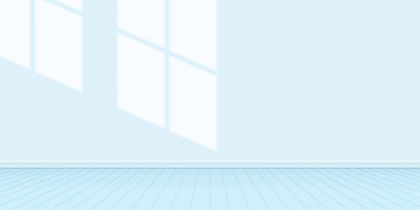illustrations, cliparts, dessins animés et icônes de chambre de mur bleu clair couleur pastel avec éclat de lumière de la fenêtre, intérieur de mur du salon de maison, espace vide de mur intérieur, mur bleu pastel, espace de copie - fond studio minimaliste beton