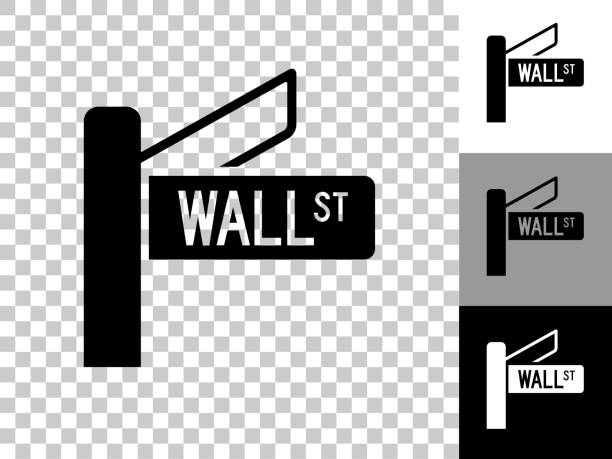 Wall Street Sign Icon on Checkerboard Transparent Background Wall Street Sign Icon on Checkerboard Transparent Background. This 100% royalty free vector illustration is featuring the icon on a checkerboard pattern transparent background. There are 3 additional color variations on the right.. wall street stock illustrations