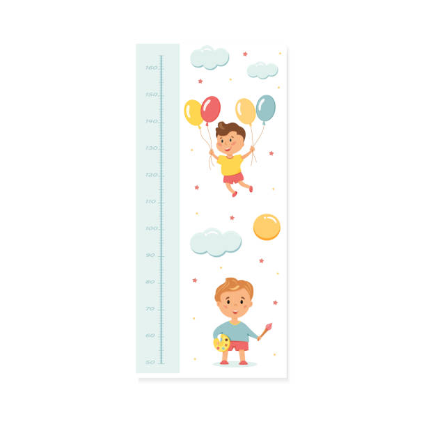 ilustrações de stock, clip art, desenhos animados e ícones de wall-mounted height rod for children with a ruler in centimeters. - doctor wall