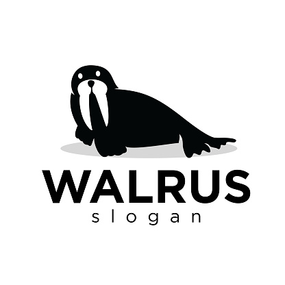 Walrus Mascot label Design Vector black silhouette marine mammals