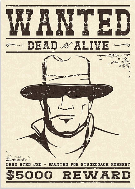 Wanted Poster Wanted poster from the wild west era. Dead Eyed Jed - wanted for stagecoach robbery! desire stock illustrations