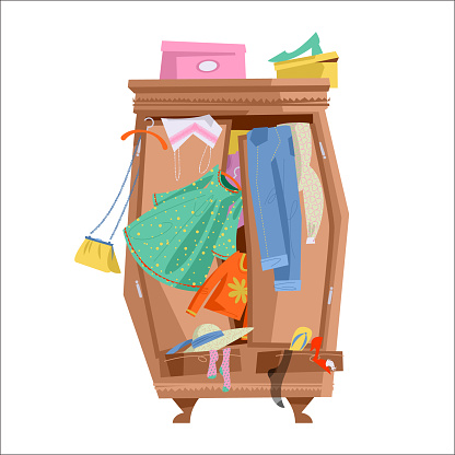 Wardrobe Overflowing With Clothes Shopping Time Stock Illustration ...