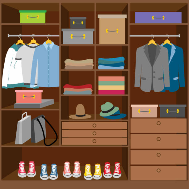 ilustrações de stock, clip art, desenhos animados e ícones de wardrobe - clothes wardrobe