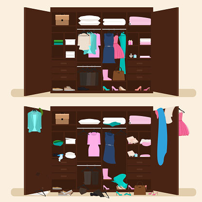Wardrobes With Clothes Tidy And Clutter In The Closet Vector ...
