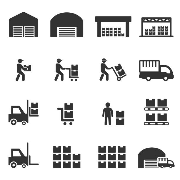 ilustrações de stock, clip art, desenhos animados e ícones de warehouse icon vector - auto crane, cut out
