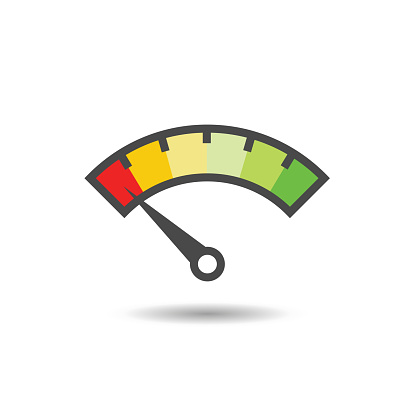 Warm and Cool Gauges stock illustration. Speedometer with arrow vector icon.