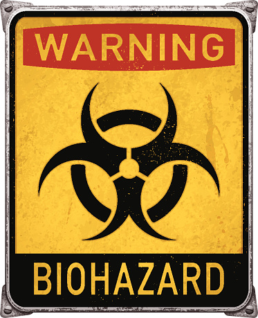 Warning biohazard metal placard with biohazard symbol_vector