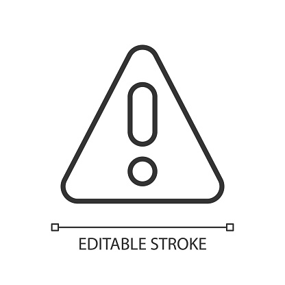 Warning pixel perfect linear icon. Emergency message for user. Danger situation notification. Thin line customizable illustration. Contour symbol. Vector isolated outline drawing. Editable stroke