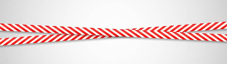 Warning red ribbons. Dangerous crossing stripes. Realistic attention adhesive tapes. Caution obstruction. Horizontal security barricade template. Police boundary. Vector illustration