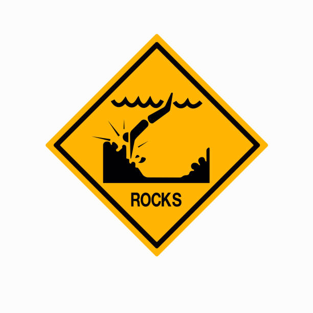 Warning Sign Rocks On The Beach, Vector Illustration, Isolate On White Background Label. EPS10 vector art illustration