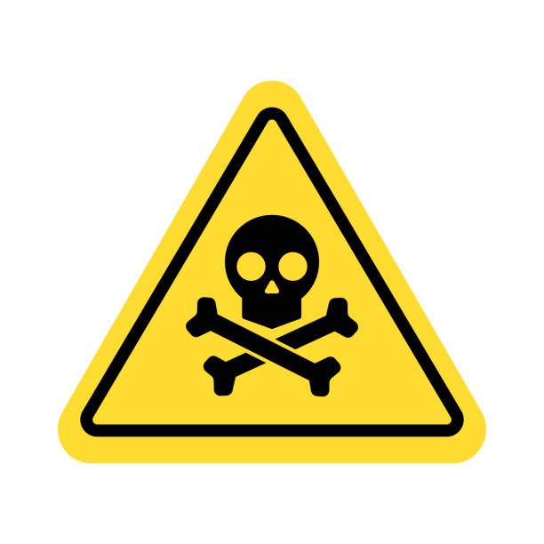 warnschild mit totenkopfsymbol - totenkopf stock-grafiken, -clipart, -cartoons und -symbole