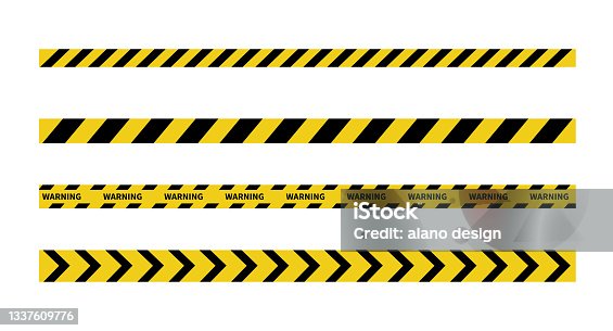 istock Warning tape on white background. Black and yellow line striped. Caution and danger tapes. Vector illustration 1337609776