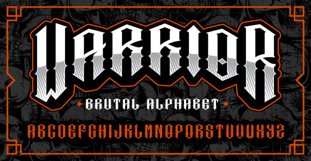Warrior font, brutal typeface for themes such as biker, tattoo, rock and roll and many other. Warrior font. Brutal typeface for posters, shirt designs for themes such as biker, tattoo, rock and roll and many other. All elements on the separate layers. gothic style stock illustrations