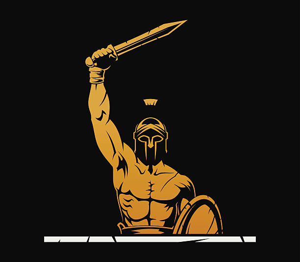 Warrior with sword Muscular anсient warrior with sword. warriors stock illustrations