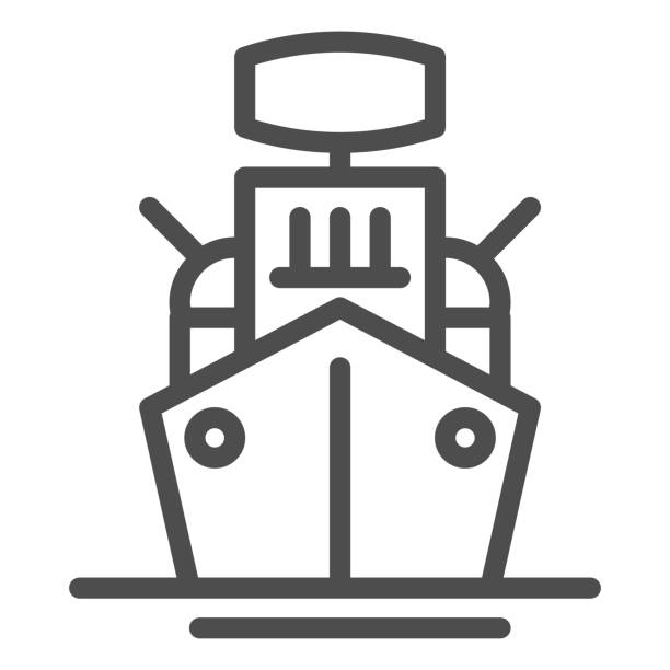 Warship line icon. Armed ship, sea battleship or destroyer symbol, outline style pictogram on white background. Military or warfare sign for mobile concept and web design. Vector graphics. Warship line icon. Armed ship, sea battleship or destroyer symbol, outline style pictogram on white background. Military or warfare sign for mobile concept and web design. Vector graphics destroyer stock illustrations
