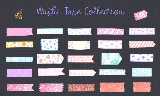 Washi tape collection in pastel color vector art illustration