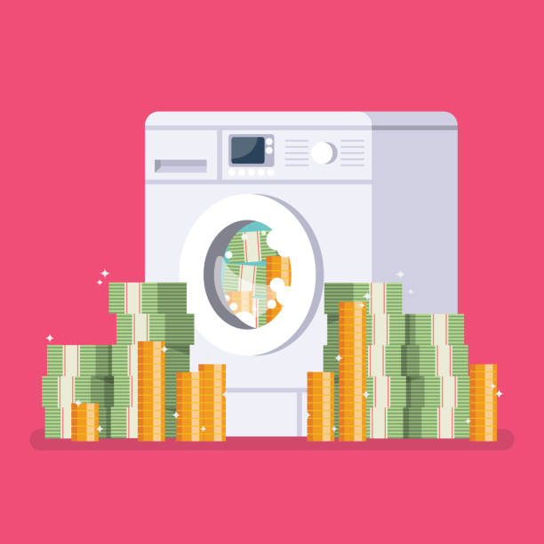 Washing machine laundering money Washing machine laundering money. Business corruption concept. Vector illustration money laundering stock illustrations