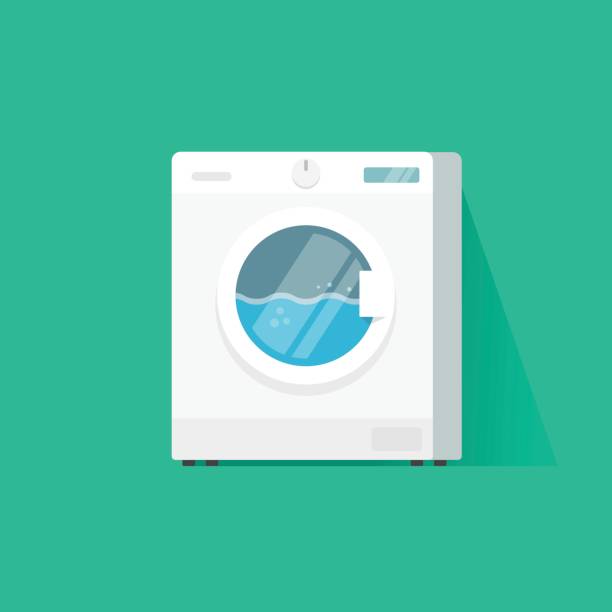洗濯機ベクトル フラット漫画ベクトル図では、洗濯機や衣服の分離した洗濯機の作業 - 洗濯機点のイラスト素材／クリップアート素材／マンガ素材／アイコン素材