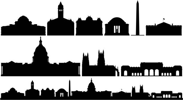 ilustrações, clipart, desenhos animados e ícones de edifícios e skyline da c.c. de washington - capitel