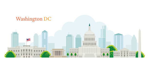 Washington DC, Landmarks, Skyline and Skyscraper Capitol Dome, White House, Travel and Tourist Attraction supreme court stock illustrations