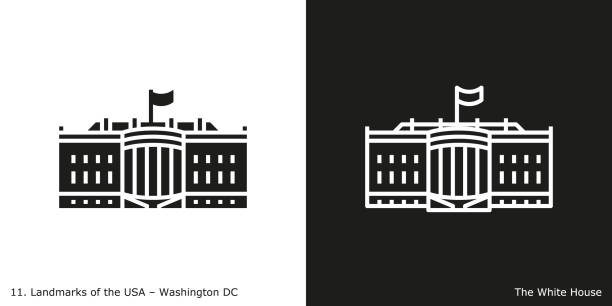 Washington DC - The White House Famous American landmark icon in line and glyph style. white house stock illustrations