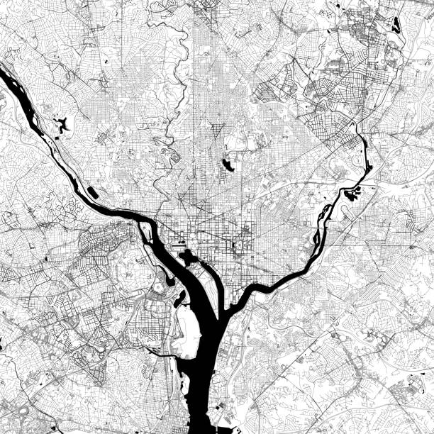 Washington, District of Columbia Vector Map Topographic / Road map of Washington, D.C., USA. Original map data is open data via © OpenStreetMap contributors. All maps are layered and easy to edit. Roads are editable stroke. mlk memorial stock illustrations