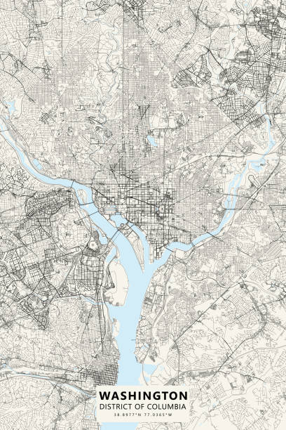 Washington, District of Columbia Vector Map Poster Style topographic / Road map of Washington, D.C., USA. Original map data is open data via © OpenStreetMap contributors. All maps are layered and easy to edit. Roads are editable stroke. mlk memorial stock illustrations