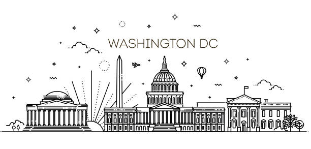 Washington USA skyline and landmarks silhouette Washington skyline, vector illustration, flat design washington dc stock illustrations