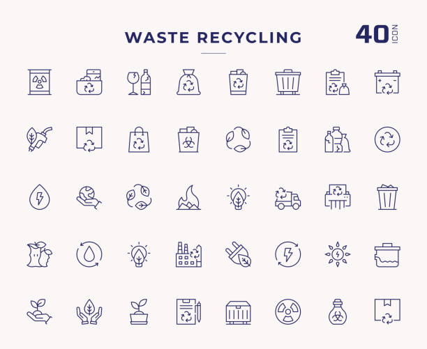 ilustrações de stock, clip art, desenhos animados e ícones de waste recycling editable stroke line icons - paper bag craft