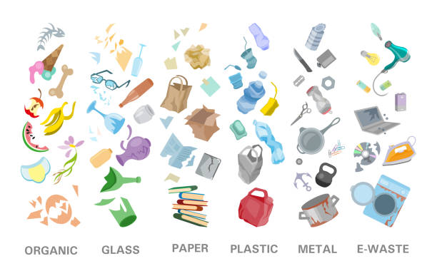 stockillustraties, clipart, cartoons en iconen met afval sorteren management concept scheiding garbage verwijdering afval bin illustratie - trash