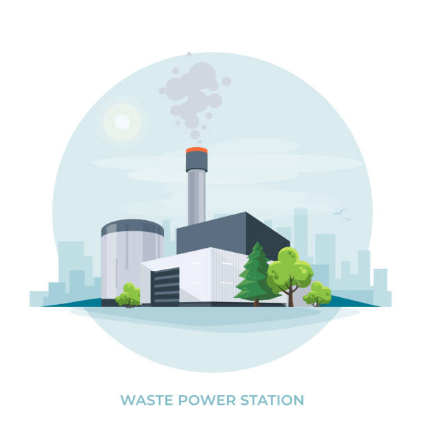 Waste-to-energy power plant station. vector art illustration