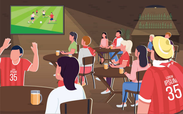 ilustrações de stock, clip art, desenhos animados e ícones de watching football game flat color vector illustration - amigos jogo futebol