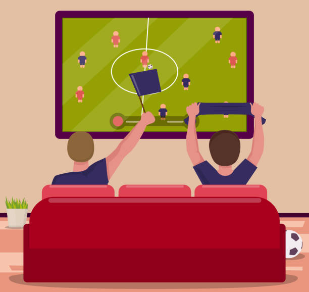 ilustrações de stock, clip art, desenhos animados e ícones de watching football on tv - amigos jogo futebol