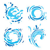 water design elements, circles on the water, splashes and whirlpools.
