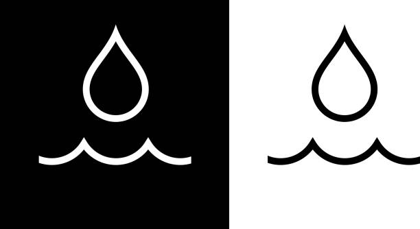 Water Drop and Wave Icon Water Drop and Wave Icon. This 100% royalty free vector illustration is featuring the square button and the main icon is depicted in black and in white with a black icon on it. water symbols stock illustrations