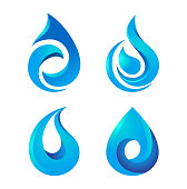 Illustration of the set of water drop icons, symbols.