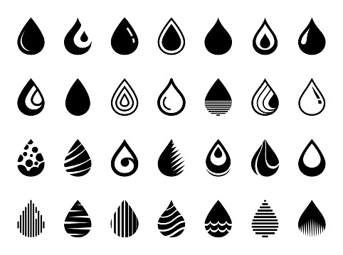 Water drop icons set. Vector design elements isolated on white background.