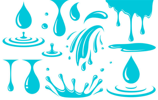 물 방울, 스플래시 및 스프레이 세트 아이콘 - 이슬 stock illustrations