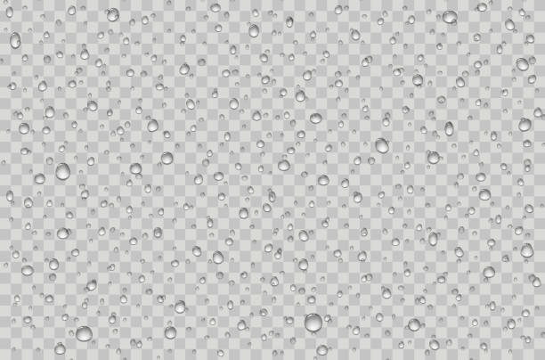 Water drops Water droplets on a transparent glass. Rain drops on window. condensation stock illustrations