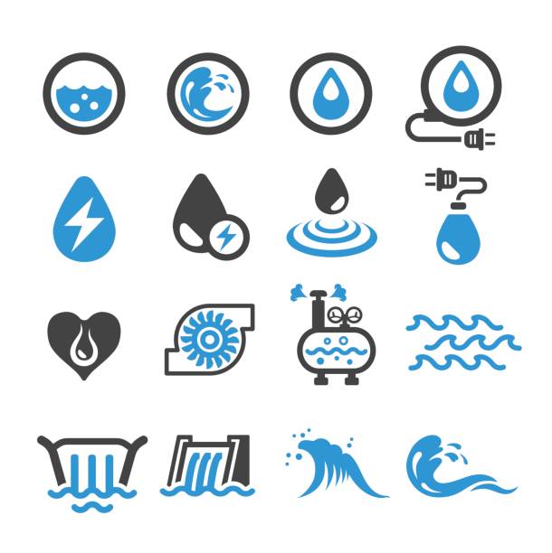 water energy icon water energy icon set,vector illustration dam stock illustrations