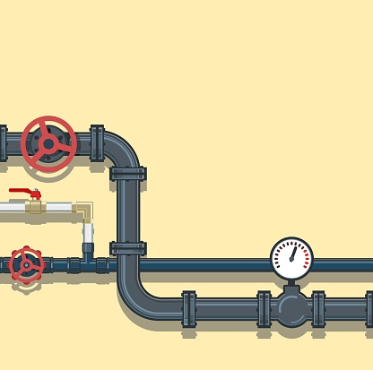 Water fittings. Pipeline for various purposes. Pressure gauge for measurement and 
Water taps. Illustration vector